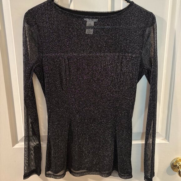 Cache Women's Long Sleeve Black Glitter Shimmering Top ~ Small ~ EUC - Picture 1 of 5